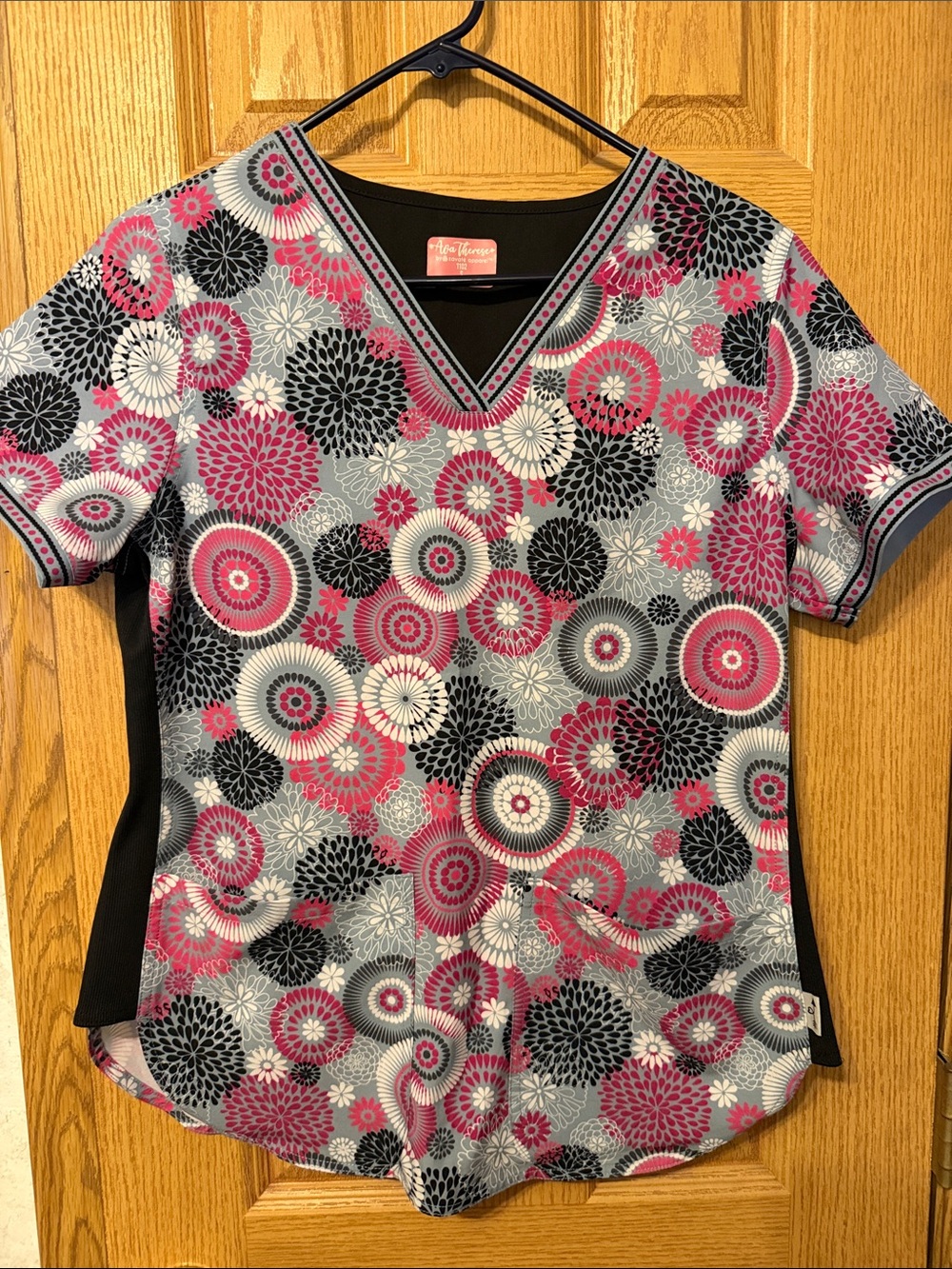 Floral V-Neck Scrub Top in Pink & Black - The Cherokee